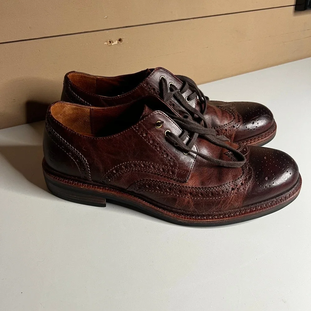 Frye Mens James Wingtip Oxford Brown Cognac Leather Dress Shoes 12 3480097-COG‎